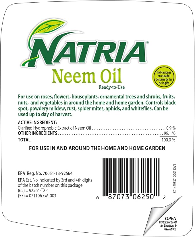 Natria Neem Oil Spray for Gardening - Ready-to-Use - Pest Control & Disease Control - Use for Houseplants and Home Gardens - 24 oz Bottle