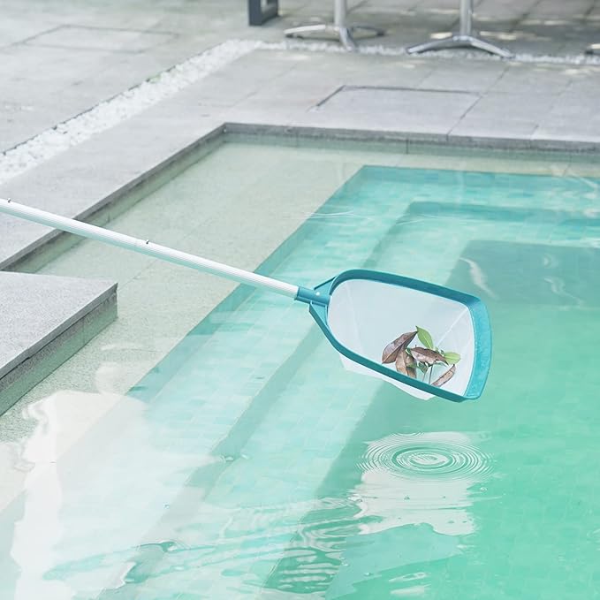 POOLWHALE Upgrades Swimming Pool Leaf Net Skimmer Rake with Adjustable Aluminum Pole and Nylon Medium Fine Mesh for Cleaning Swimming Pools, Hot Tubs, Spas and Fountains