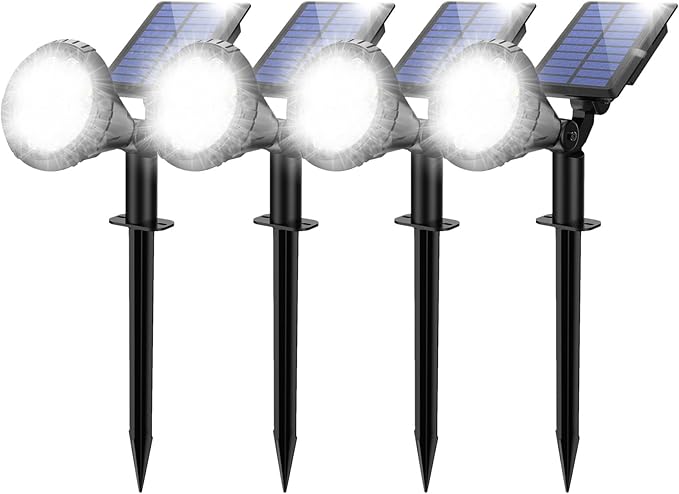 NBKLS Solar Spot Lights for Outside, 21 LED Outdoor Solar Lights for Yard, 4 Pack Solar Spotlights Waterproof Auto On/Off for Landscape, Wall, Garden, Pool, Tree, Pathway and Driveway(White)