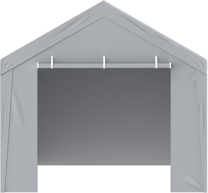 VEVOR Carport Replacement Canopy Cover Top + Side Wall 12 x 20 ft, Garage Tent Shelter Tarp Heavy-Duty Waterproof & UV Protected, Easy Installation with Ball Bungees,Grey (Frame Not Included)
