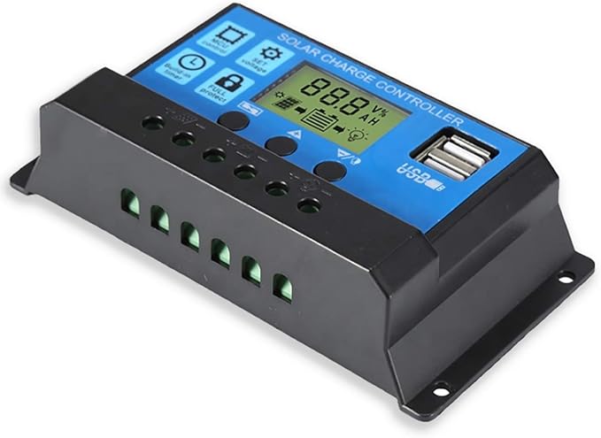 20A Solar Charge Controller, Solar Panel Charge Controller Intelligent Regulator with Dual USB Port 12V/24V,PWM Auto Paremeter Adjustable LCD Display Blue
