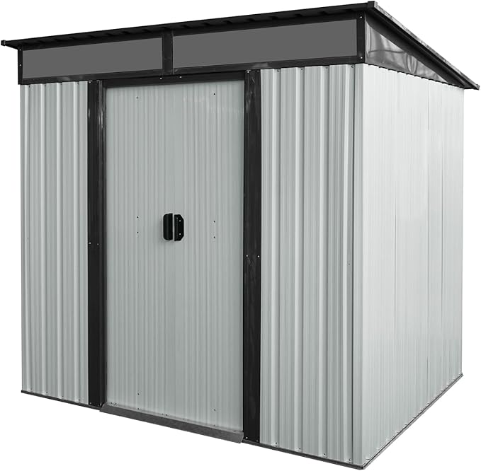 Ball & Cast 6x5 FT Outdoor Metal Storage Shed,Waterproof Garden Organizer Tool House with Lockable Sliding Doors and Transparent Plate,Aluminum Backyard Cabinet W/Ventilation,for Bike,White+Black
