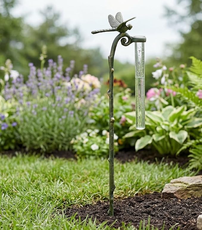Rain Gauge Dragonfly Garden Stake - SPI Home Aluminum Gauge for Precipitation