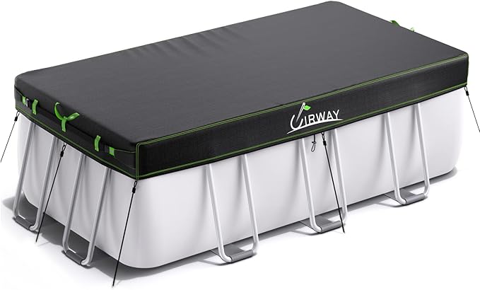 UIRWAY 12x18 FT Rectangular Pool Cover with Reflective Strips, Swimming Pool Cover for Above Ground Pool, Solar Cover Including Rope Tie and Luminous Ground Nails for Rectangular or Oval Pools