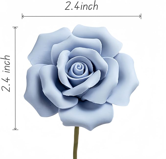 Handmade Porcelain 3D Ceramic Rose Flower, Eternal Flower Decoration for Home Office Decor, Creative Desktop vases, Porcelain Decorations, Exquisite, Set of 6 (Blue)