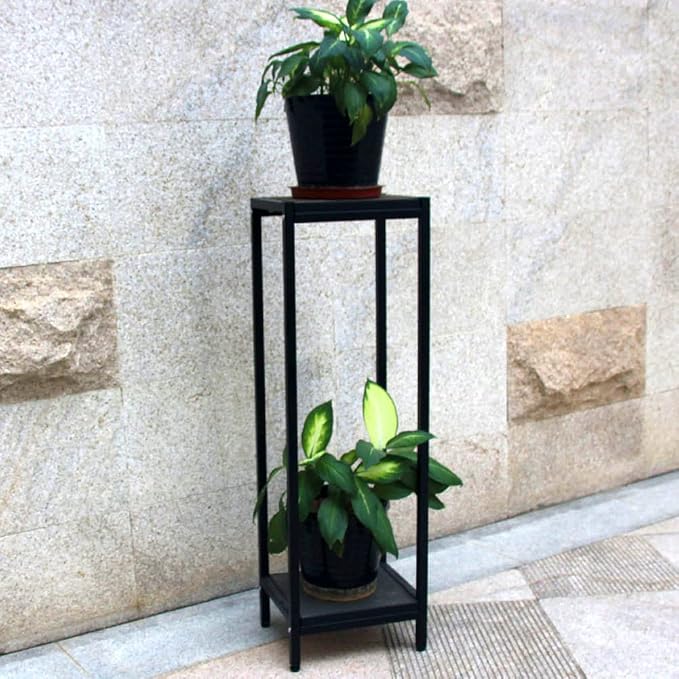 Zhongma 2 Tier 39.5" Tall Plant Stand with Slate Top, 12.4 x 10.63 x 39.5 inches, Square Flower Shelf for Balcony, Home, Garden, Backyard Patio with Adjustable Leveling Feet
