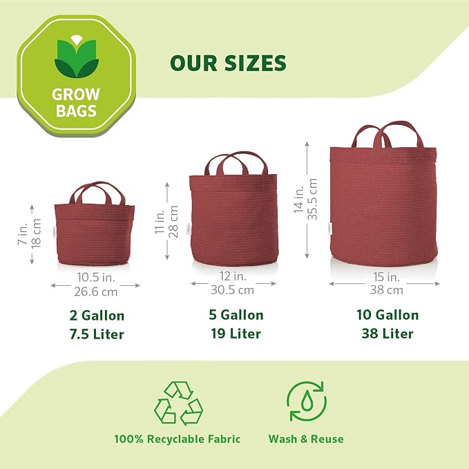 Coolaroo 2-Pack 2 Gallon Heavy Duty Plant/Vegetable/Herb/Fruit Breathable Fabric Planter Pot Grow Bags with Handles, Brick