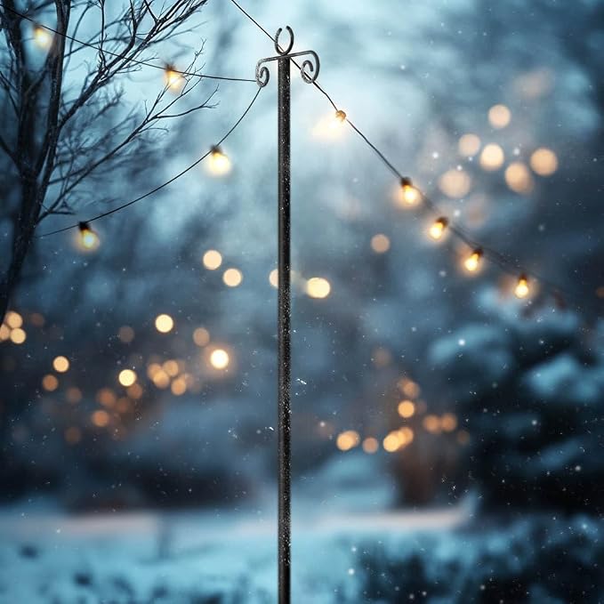 Brightech 4-Pack 10FT String Light Poles for Outdoor Use, Heavy Duty Metal Poles with Fork Base for Hanging Patio Lights, Adjustable for Garden, Backyard, Porch, or Fence Lighting Decor