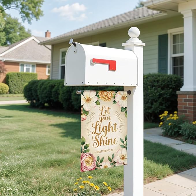 Let Your Light Shine Garden Flag Double Sided Yard Outdoor Decoration 12x18 Inch, Matthew 5:16 Bible Verse Floral Yard Outdoor Garden Flag, Religious Scripture Floral Home Decor Banner