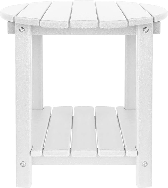 GARDENSTAR Adirondack Round Outdoor Side Table 2-Tier Storage Patio Side Table, HDPE End Tables for Backyard Pool Porch Garden Lawn (White)