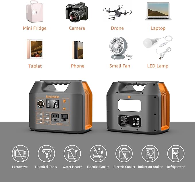 Enginstar Solar Generator, 296Wh Portable Power Station, 110V Pure Sine Wave, 80000mAh Backup Battery Power Supply for CPAP Outdoor Camping, Traveling, and Emergencies