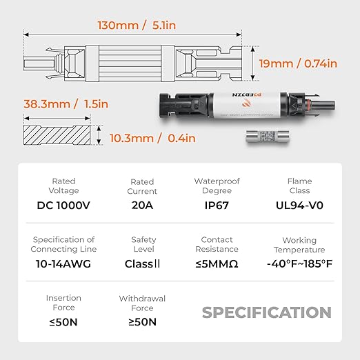 Solar Fuse Holder Fuse Inline 20Amp 1000V Fuses 20A IP67 Waterproof Connector for PV System Panels Surge Protection Device 5 Pcs
