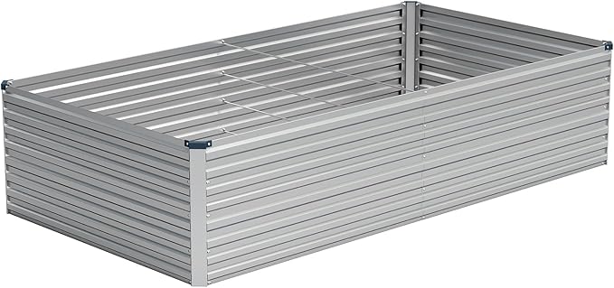 Vengarus 8x4x2FT Galvanized Raised Garden Bed Kit, Deep Root Planter Box Outdoor Large Planter Raised Beds for Planting Flowers,Vegetables and Herbs-Silver