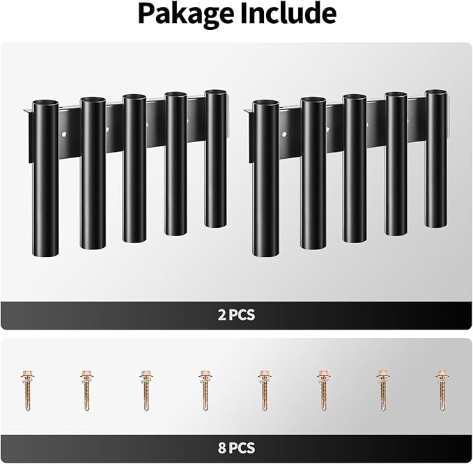 10 Hole Shovel Holder for Truck Bed & Trailer, Heavy-Duty Steel Tool Rack with 2 Mounting Groups, Universal Organizer for Shovel, Rake, Trimmer, Lawn Tools, Black