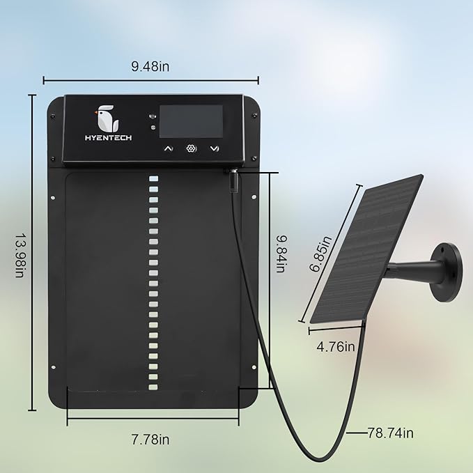 Automatic Chicken Coop Door, Aluminum Chicken Coop Door with Anti-Pinch Feature, Automatic Chicken Door with LCD Display, Solar Chicken Coop with Timer & Light Sensor (Black)