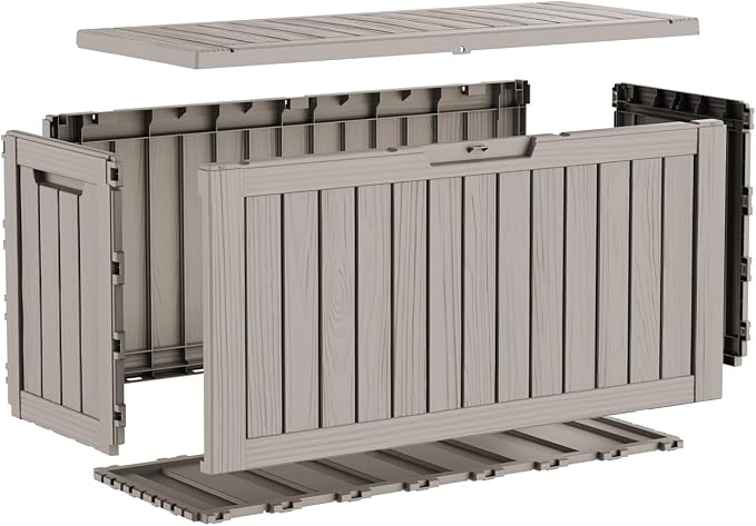 80 Gallon Deck Box, Waterproof Resin Outdoor Storage Box Lockable for Patio Furniture, Fade Resistant Patio Side Table & Organizer for Garden Tools, Pool Floats, Outdoor Cushions, Light Coffee
