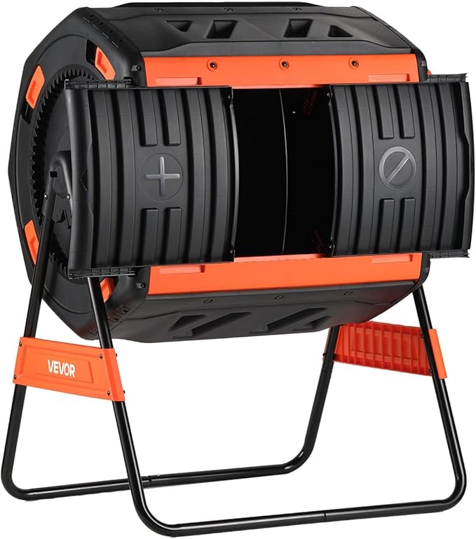 VEVOR Compost Tumbler, 53 Gallon Dual Chamber Outdoor Tumbling Composter with 2 Sliding Doors and Aeration System, Large Easy-Turn Rotating Composting Bin for Outside, Garden, Kitchen, and Yard Waste