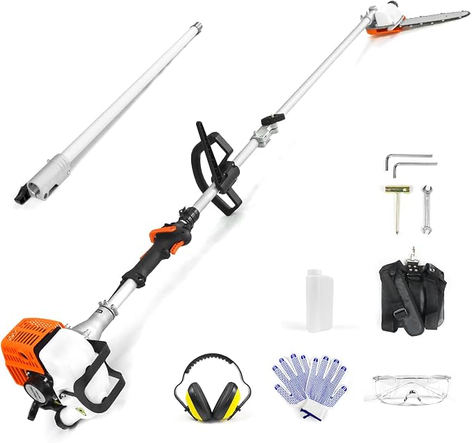 NEO-TEC 26CC Gas Pole Saw 6.9-9.5 FT Pole Chainsaw for Tree Trimming with 2.67 FT Extension Pole | 10" Chain Saw,90°Adjustable Head, Automatic Lubrication | Cuts Limbs Up to 8 Inches Thick