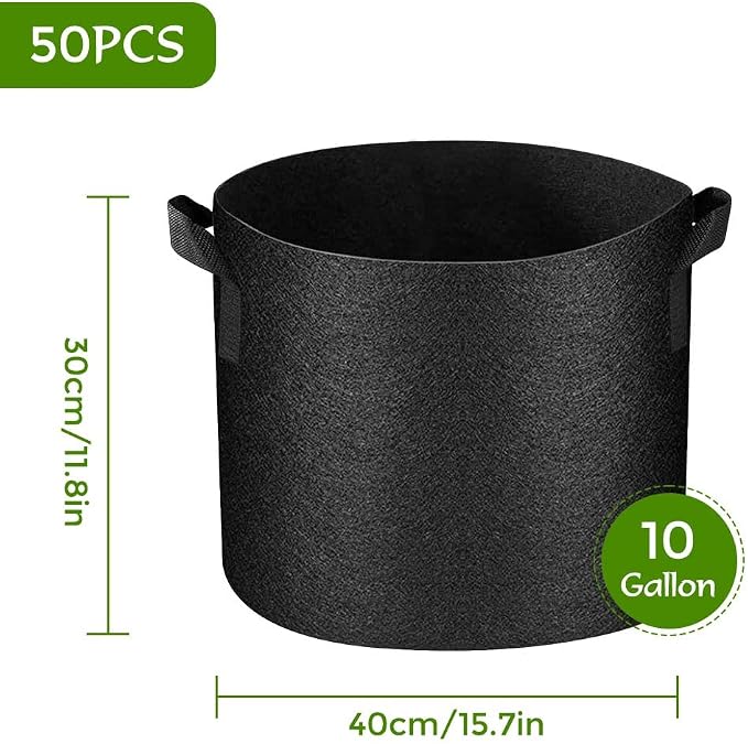 50 Pack 10 Gallon Plant Grow Bags, Heavy Duty Aeration Fabric Pots with Handles Thickened Nonwoven Garden Bags for Vegetables, Flowers, Fruits