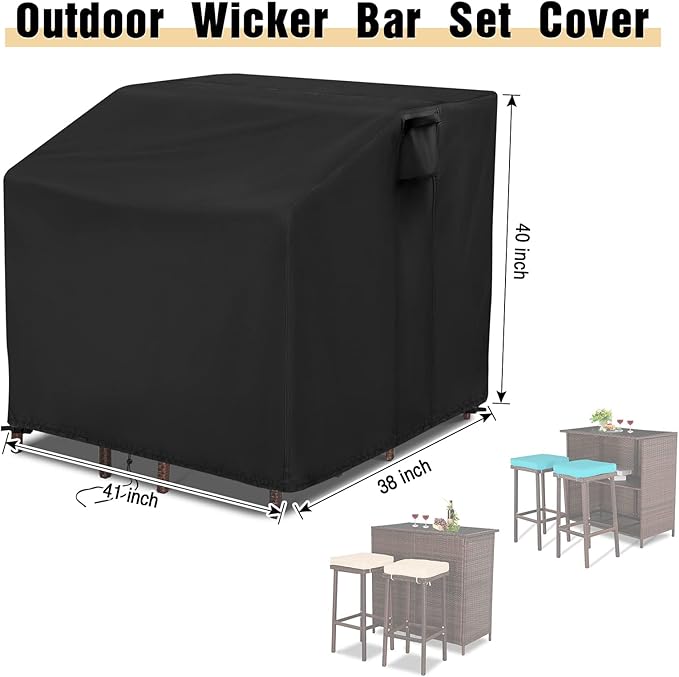 41 Inch Waterproof Outdoor Bar Set Cover 41"x38"x40", Heavy Duty Wicker 5 Piece Patio Furniture Set Cover ,Balcony Bar Set with Stools Covers