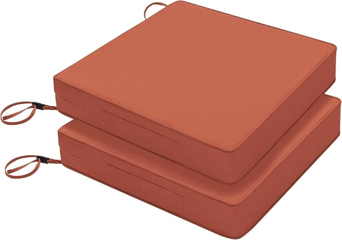 Favoyard Patio Chair Cushions 19 x 19 x 3 Inch Waterproof Outdoor Seat Cushions for Patio Furniture 3-Year Color Fastness Garden Sofa Couch Chair Pads with Handle & Adjustable Straps Set of 2, Spice