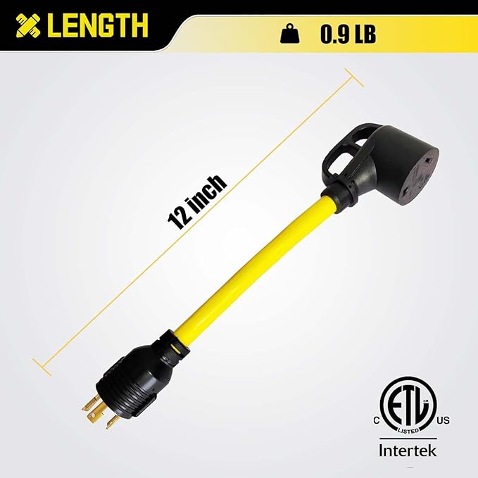 30 Amp 3 Prong Twist Lock to RV Adapter Cord, Generator Locking Plug NEMA L5-30P to TT-30R for Trailer Camper