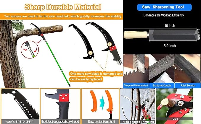 2-32 Feet Pole Saws For Tree Trimming Manual Pole Saw Tree Trimmers Tree Pruner Extendable Tree Pole Saw Red