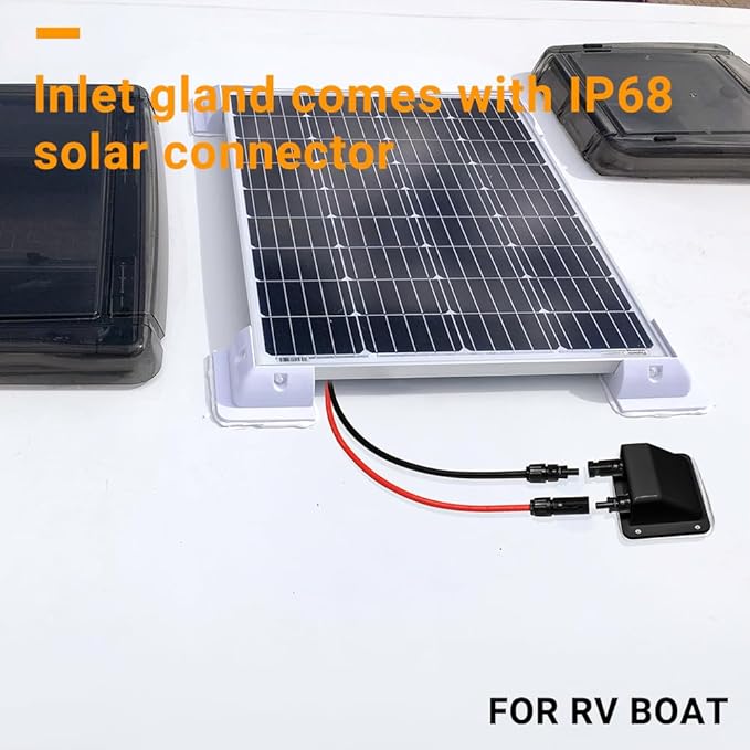 Solar Cable Entry Gland, 1FT 10AWG Soft Solar Extension Cable and Connector, UV Resistance Dual Cable Entry Housing on Rv, Boat, Camper (30cm, Black)