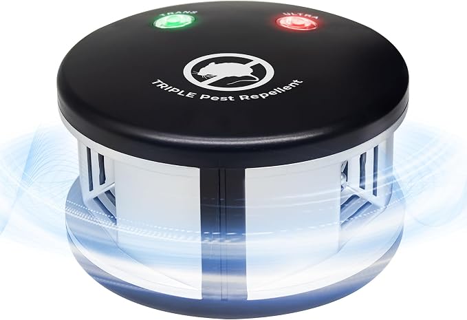 X-PEST Ultrasonic Rodent Repeller Indoor, 360° Squirrel Repellent Mouse Repellent, 3 Mode Switch with Pressure Wave, Plug in Multiple Pest Deterrent Control, Black