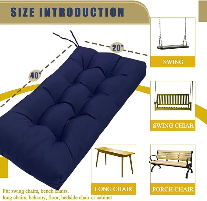 Outdoor Bench Cushions 40x20in Waterproof Porch Swing Cushions with Ties Thicken Patio Bench Pad for Indoor Outdoor Furniture Black