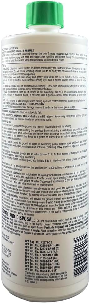 Polyquat 60 Algaecide for Swimming Pool 32 oz, High Concentrate Algaecide 60 for Inground Pool and Above Ground, Professional Grade Polyquat 60 Treatment for Clear Water Care