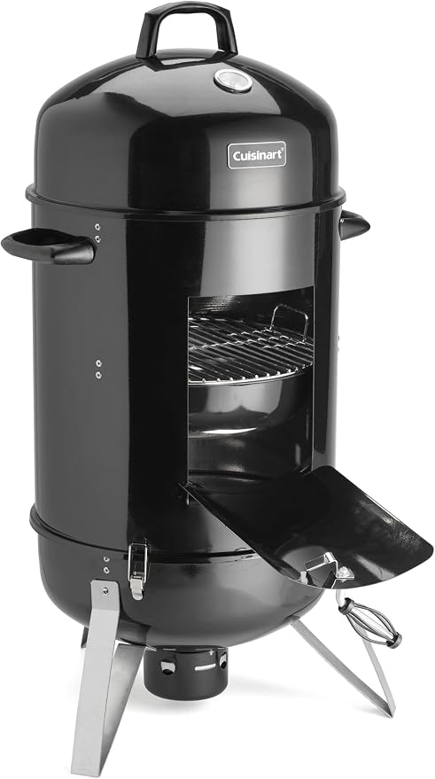 Cuisinart 18” Vertical Charcoal Smoker, Integrated Thermometer, Water Bowl and Dual Vents Perfect for Smoked Brisket, Chrome Plated Grates Smoker Grill for BBQ, Camping, Tailgates