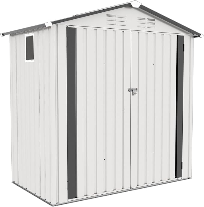 YOPTO Sheds & Outdoor Storage 6X4 FT,Metal Waterproof Tool Sheds with Side Window and Lockable Door,Backyard Buildings House W/Pitched Roof & Vents,for Garden,Lawn,Garbage Enclosure,White+Gray