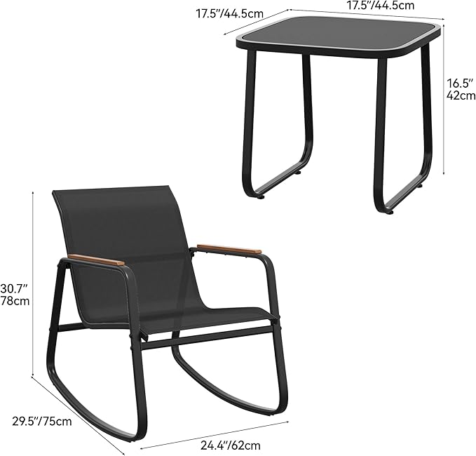YITAHOME 6 Piece Rocking Bistro Set, Outdoor Patio Furniture Set with Wooden Armrests, 4 Porch Chairs with 2 Glass Table for Lawn, Garden, Balcony, Poolside, Dark Gray