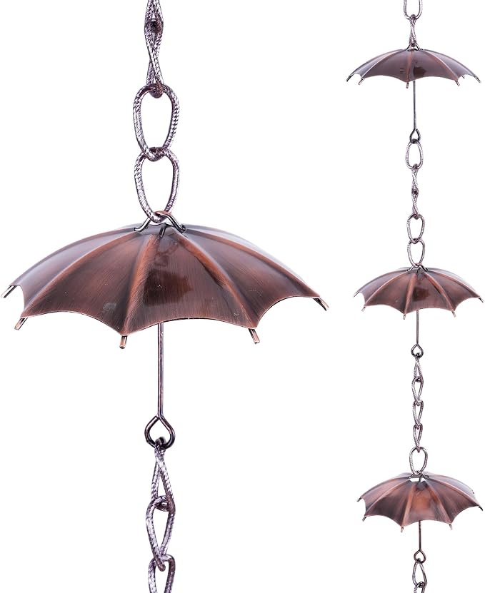 Topadorn Umbrella Rain Chain, 72" Decorative Metal Gutter Downspout, Weatherproof Water Diverter for Outdoor Garden