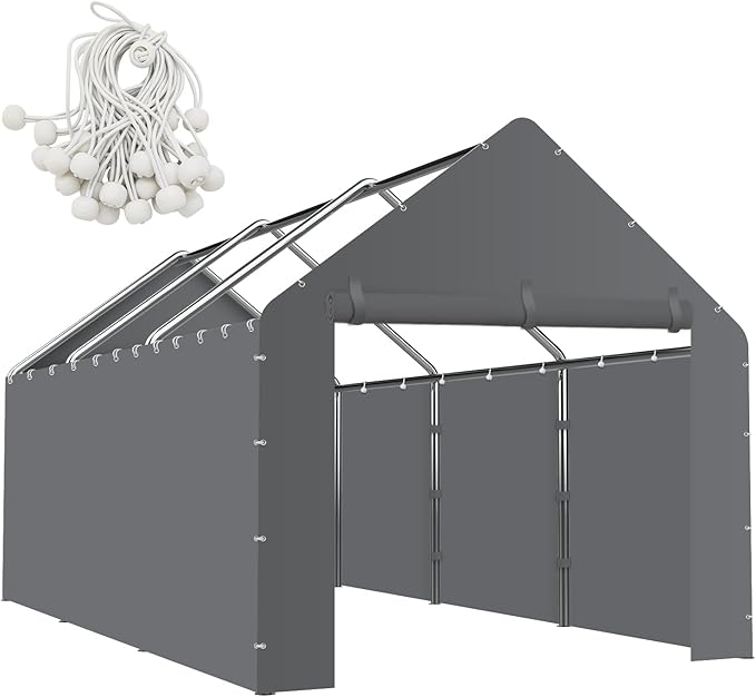 Canopy Sidewalls for 10x20x9.35FT Carport with Ball Bungee Cords, Shelter Logic Replacement Covers Canopy Walls for Car Tent Garage(Sidewalls Only) (Grey)