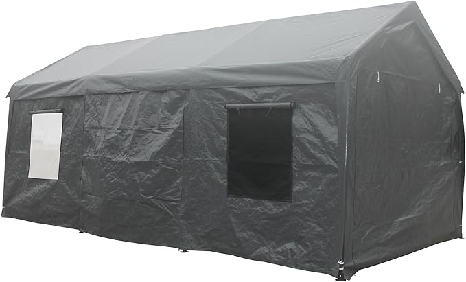 12x20 ft Heavy Duty Outdoor Portable Ventilated Canopy Carports, Garage Car Shelter with Removable Doors and Sidewalls, Grey
