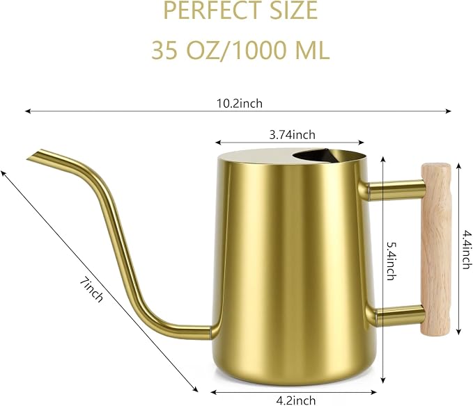 Watering Can Indoor Plants, 35oz Small Stainless Steel Metal Watering Can Modern Decorative Watering Pot with Long Spout for Indoor House Plant Bonsai Garden Flowers (Gold)