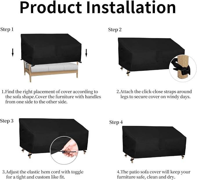 Easy-Going Heavy Duty Outdoor Bench Couch Cover, Waterproof Windproof Patio Furniture Sofa Cover with Air Vent (85Wx37Dx35H inch, Black)