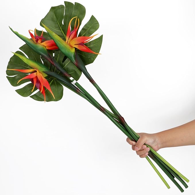 6 Pcs 32.7inch Artificial Birds of Paradise Plant Faux Birds of Paradise Stems Long Stem for Wedding Home Party Hotel Table Centerpiece Vases Indoor Outdoor Decor(Orange)