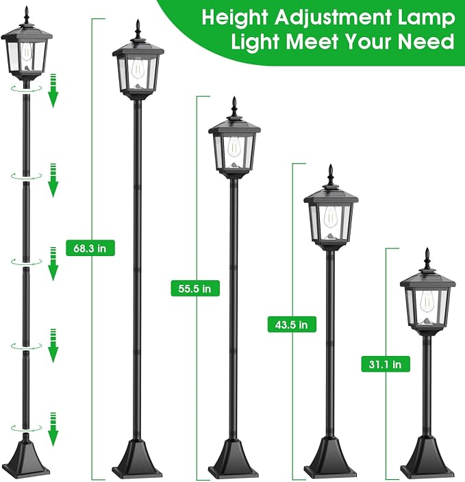 68" Solar Lamp Post Lights Outdoor,2-Pack 6000K Dusk to Dawn Solar Light Posts,Waterproof Outdoor Lights for Garden, Patio, Lawn, Pathway, Driveway, Front Porch Decor(Cool White)