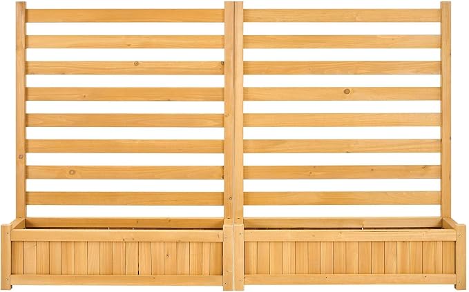 VEVOR Wooden Privacy Fence, 36 x 45 inch Air Conditioner Fence, 2 Slatted Panel Solid Outdoor Wood Privacy Screen with 2 Planters, Metal Stakes, Trash Can Hider Fences Suitable for Garden, Pool