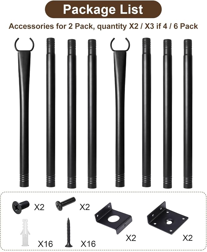 4 Pack String Light Poles for Deck, 5Ft Upgraded Heavy-Duty Metal Deck Light Poles for Outside with Fixing Clips, Lighting Hanging Post Accessories for Patio Decor Garden Backyard Yard Fence Porch