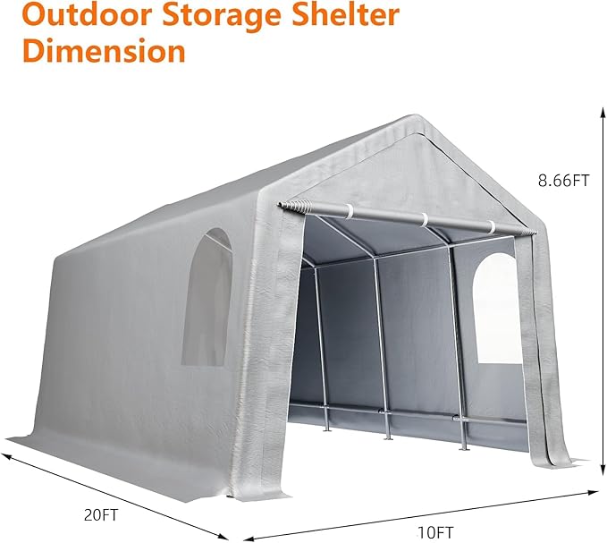Carport 10x20 ft Heavy Duty Portable Garage, Car Canopy with Removable Doors, Portable Shed Car Shelter, All-Season Tarp for Boat Truck Motorcycle