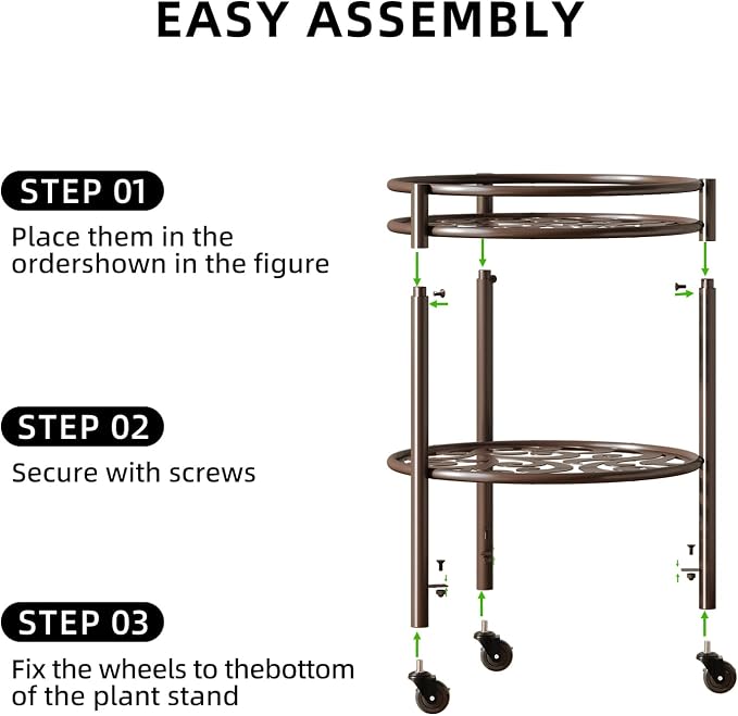 2 Tier Heavy Duty Rolling Plant Stand – 150 lbs Capacity Flower Pot Holder with Wheels for Indoor & Outdoor, Easy Move Cart for Balcony, Patio, Garden, 2 Pack Coffee