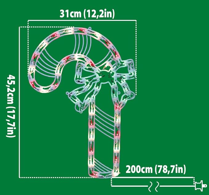 Christmas Window Silhouette Lights, Lighted Candy Cane Double Sided Decorations with 50 Count Incandescent Mini Light, for Holiday Indoor Wall Door Glass Decor