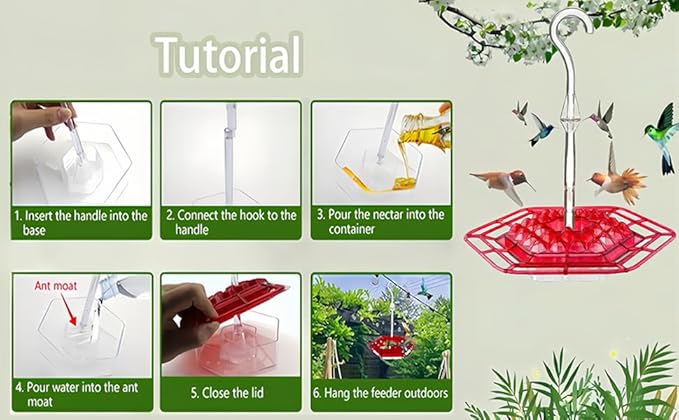 Hummingbird Feeder for Outdoors Hanging,Easy to Clean and Refill,Ant Proof No Leak,with 30 Feeding Ports Saucer Humming Bird Feeder Hummingbird feeders for Window (Red 1)