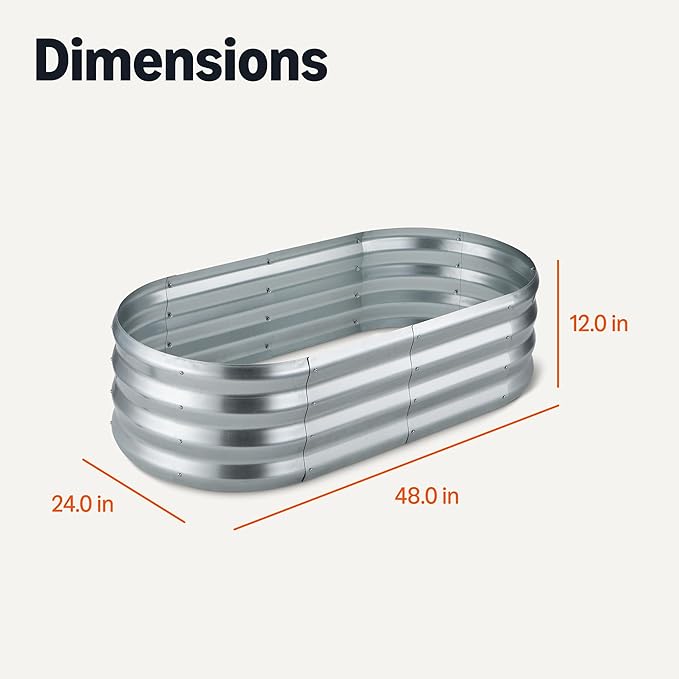 Amazon Basics Raised Garden Bed, Galvanized Steel, 48 x 24 x 12 inches, Silver