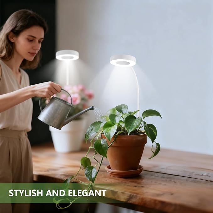 Pot Clip on Grow Lights for Indoor Plants Full Spectrum,LED Plant Lights For Indoor Growing,10-Level Dimmable & Timer,Adjustable Gooseneck Plant Grow Light for Small Plant,Succulents,White 2 Pack