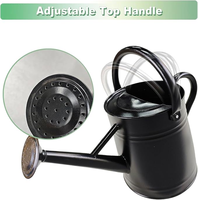 Watering Can for Outdoor&Indoor Plants,1 Gallon Metal Watering Can with with Removable Spout,Galvanized Steel Garden Flower Water Can Plant Watering Pot with 2 Handles,Black